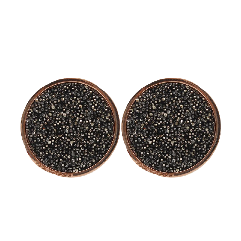 Drop Earrings with Embossed Patterns -Black Swarovski Crystal Circle Clip Earrings