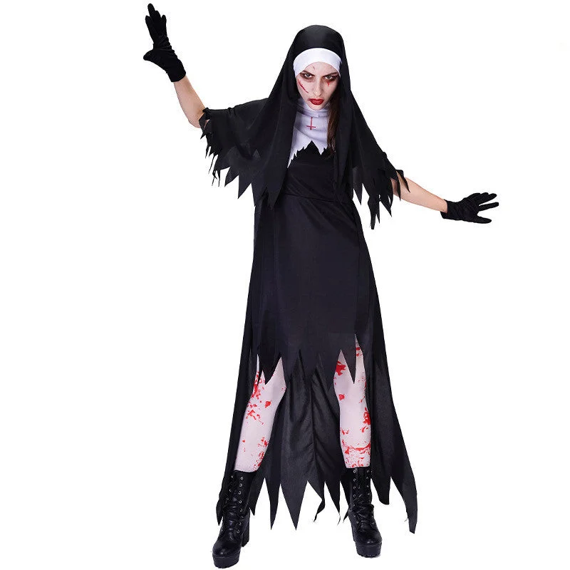 Fringed Dresses for Edgy -Halloween Women's Blood-stained Dress Suit