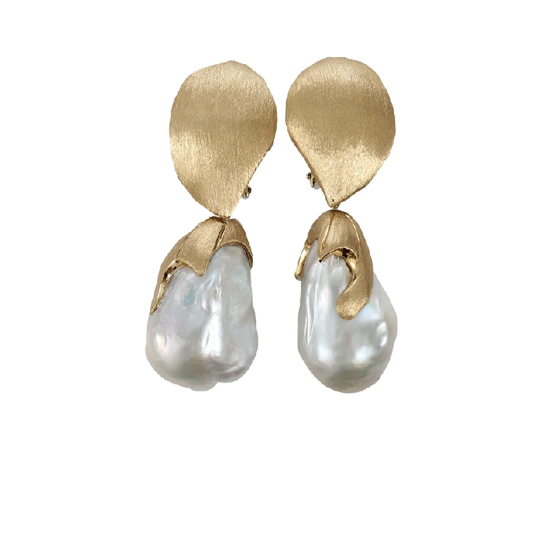 Oval Drop Earrings for Grace -White Baroque Freshwater Pearl Drop Earrings