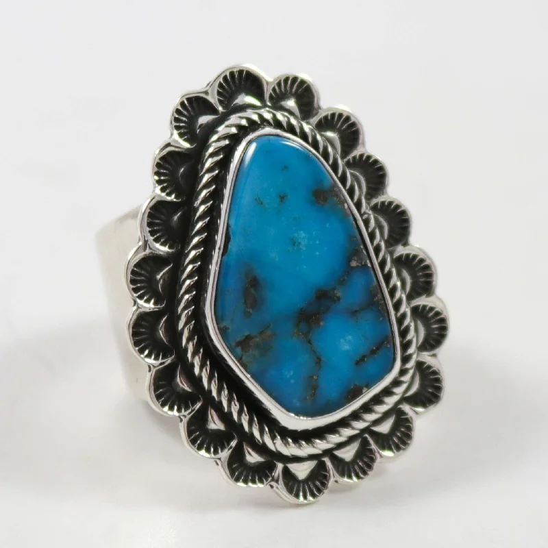 Rings with gothic-inspired skull motif details -Morenci Turquoise Ring