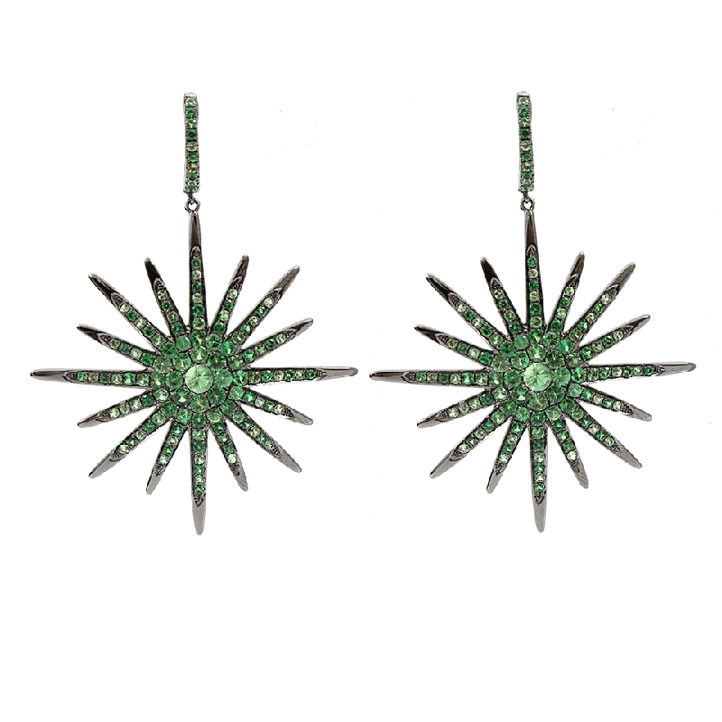 Crystal Drop Earrings for Sparkle -Green Sapphire Starburst Earrings