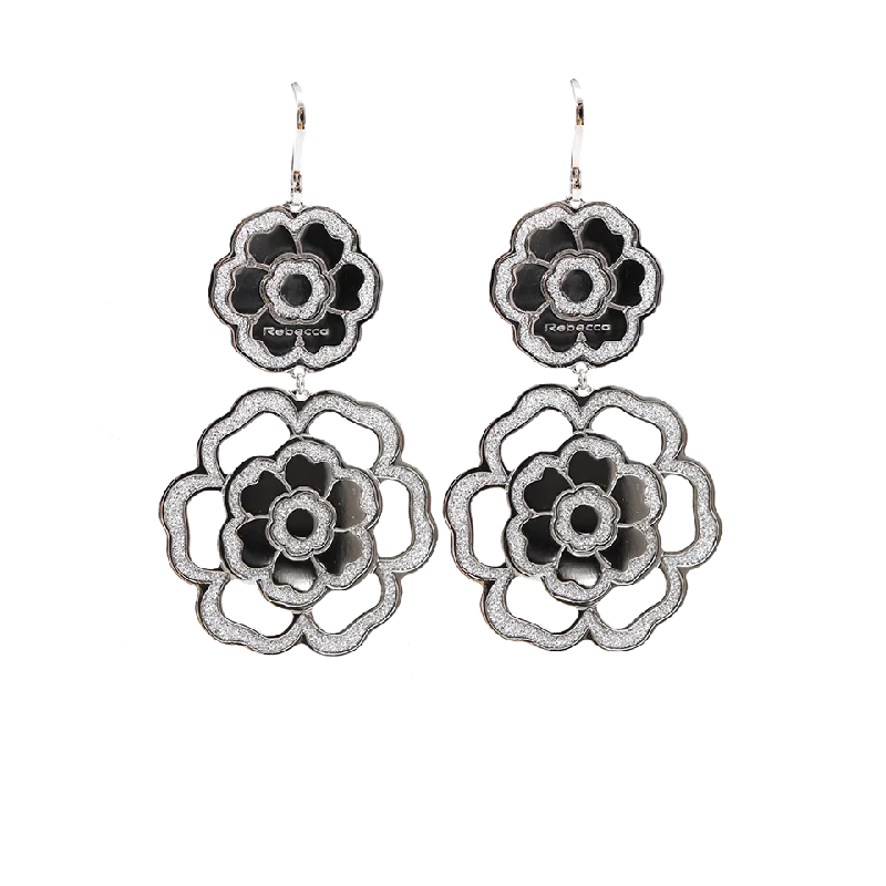 Rhinestone Drop Earrings for Sparkle -Small Double Glam Flower Earrings