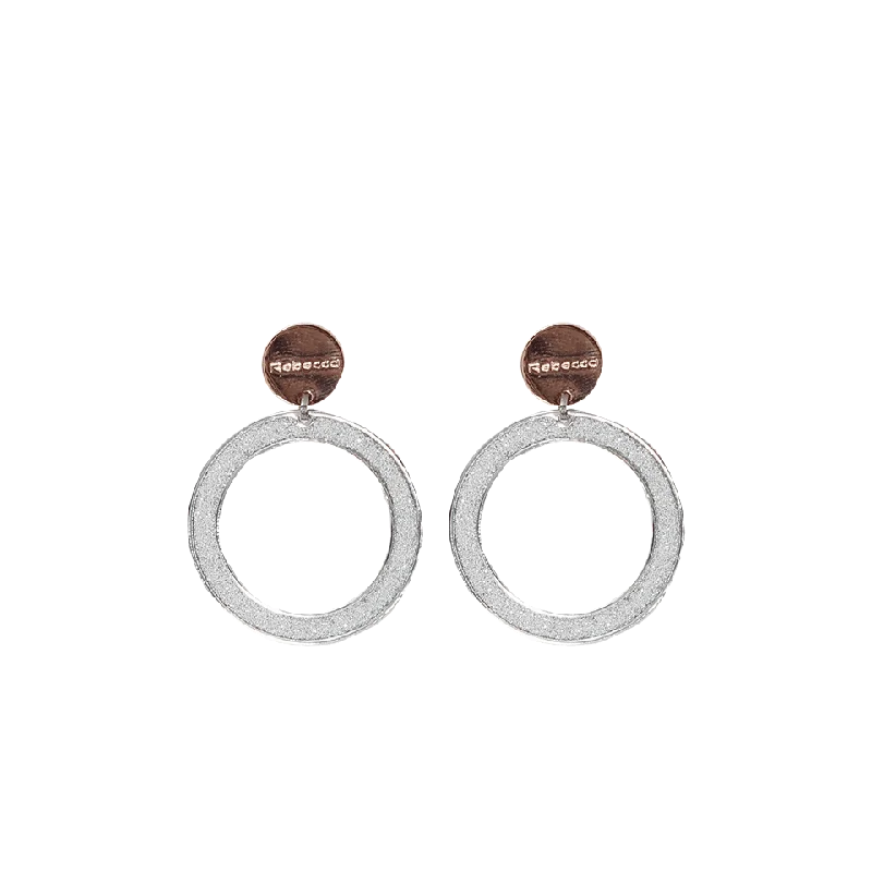 Drop Earrings with Textured Surface -Pave Drop Hoop Earrings