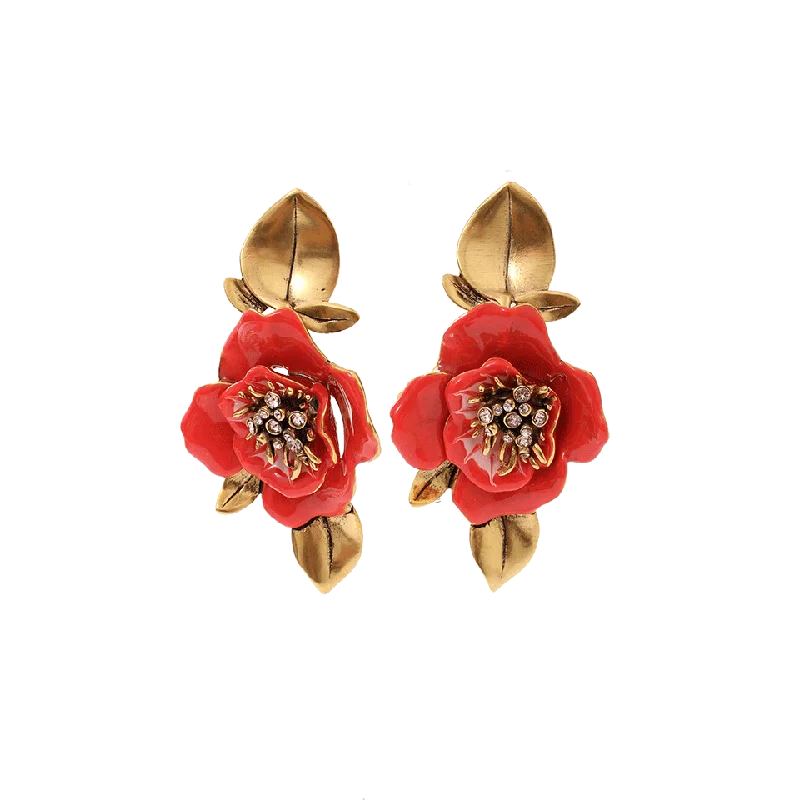 Magnetic Closure Drop Earrings for Easy -Painted Flower Clip Earrings