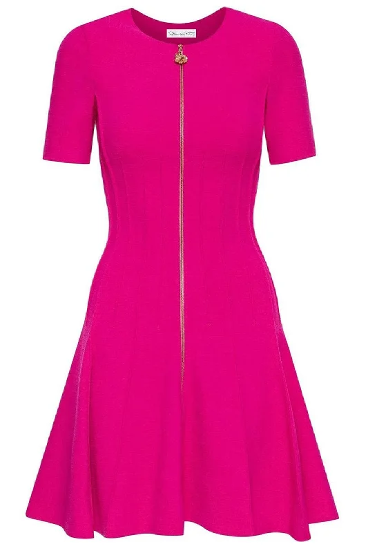 Tiered Dresses for Voluminous -Short Sleeve Zip Front Pintuck Dress