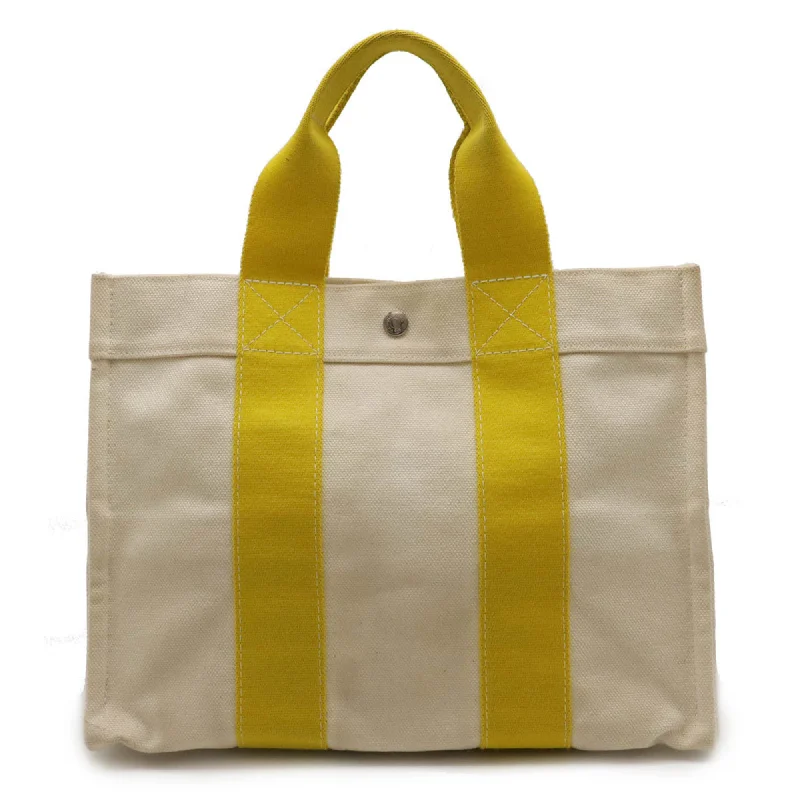 Handle bags with tropical leaves for summer -Hermes Bora Bora   yellow Canvas Handbag Tote Bag (Pre-Owned)