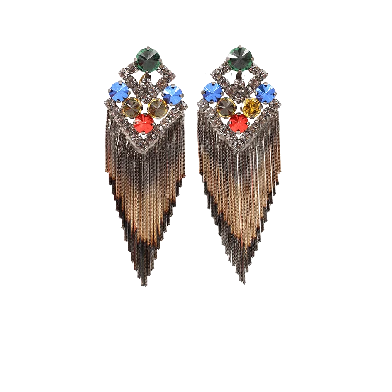 Hippie Drop Earrings with Beads -Fringe Mixed Color Earrings