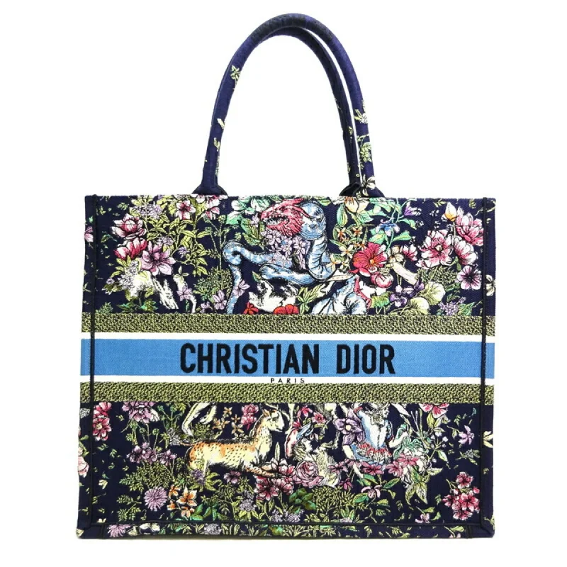 Handle bags with neutral tones for versatility -Christian Dior  Navy Canvas Tote Bag (Pre-Owned)