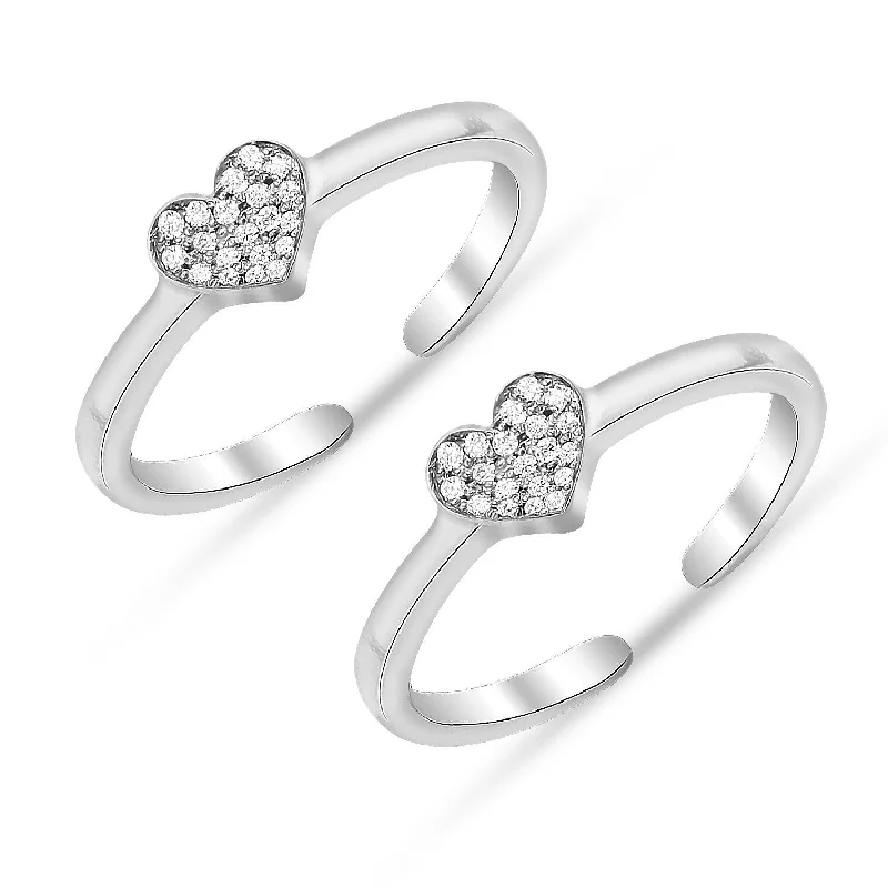 Rings with hammered silver for rustic appeal -925 Sterling Silver Classic Cubic Zirconia Heart Shape Adjustable Toe Ring for Women