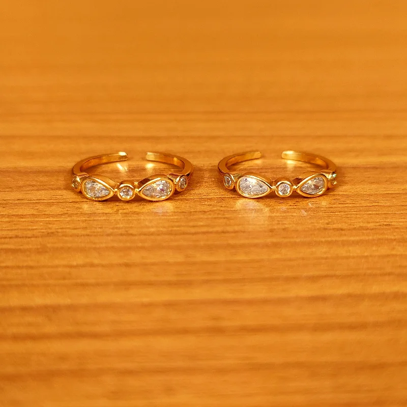 Rings with star sapphire for unique glow -CZ STUDDED GOLD PLATED ADJUSTABLE TOE RING