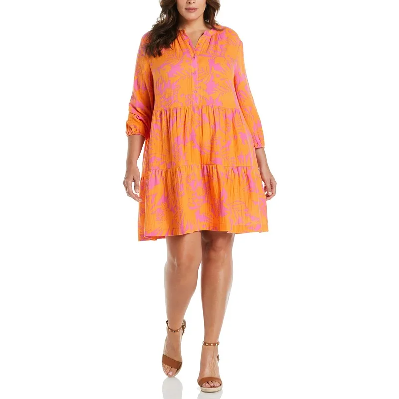 Long-sleeved Dresses for Coverage -Ella Rafaella Womens Plus Tiered Babydoll Shirtdress