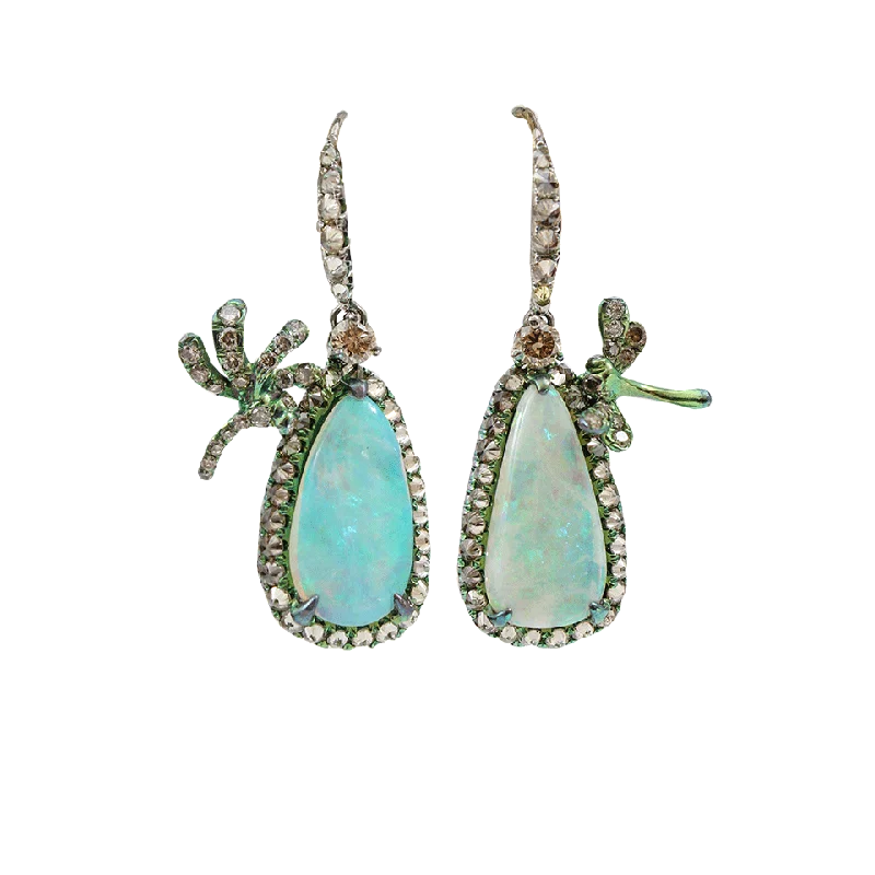 Drop Earrings with Chevron Designs -Opal Drop Dragonfly Earrings