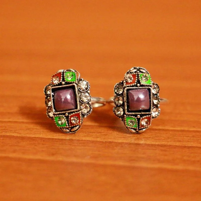 Rings with oxidized silver for antique appeal -PURPLE ZIRCON  TOE-RINGS