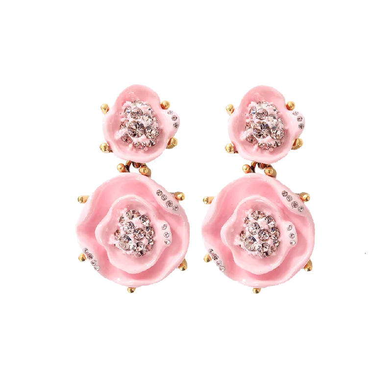 Detachable Drop Earrings with Charms -Resin Rose Earrings