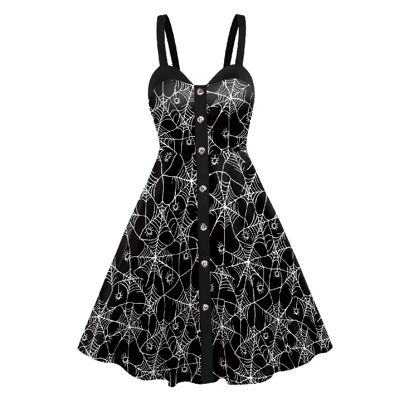 Sundress Dresses for Sunny -Women's Skeleton Spider Web Digital Printing Slip Dress