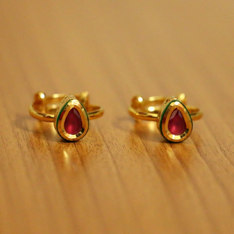 Rings with tiger eye for warm tones -Ruby Kundan Meenakari Pear Shaped Kundan Toe Ring