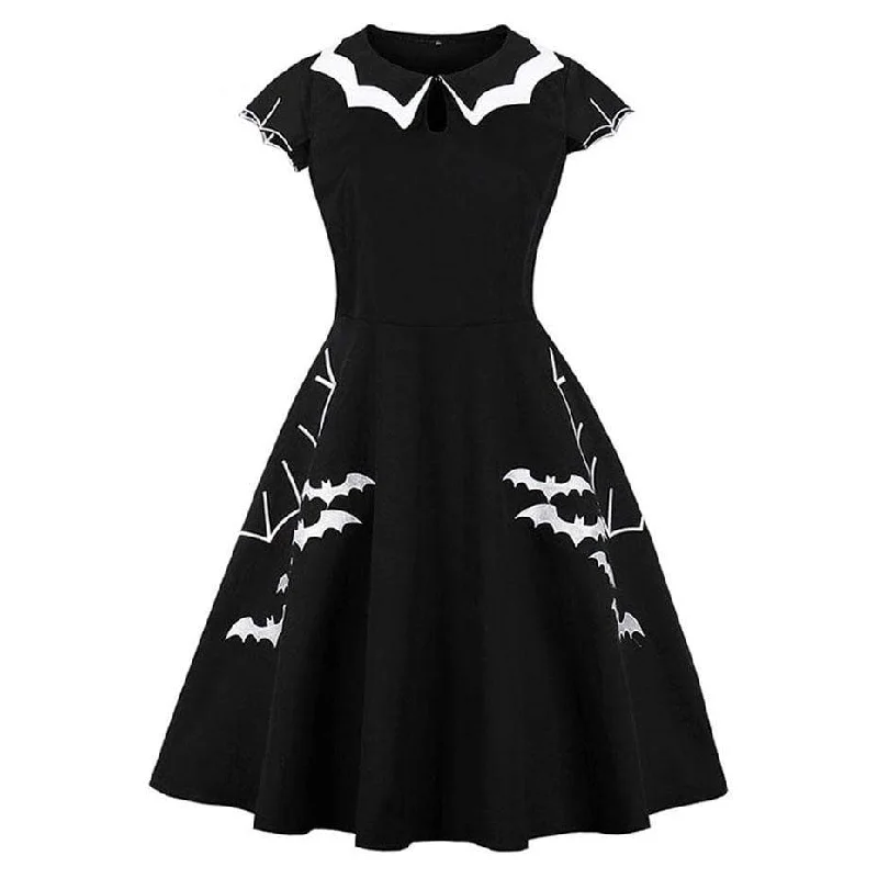 Resort Dresses for Vacation -Women's Gothic Bet Embroidery Turn-down Collar Circle Dresses