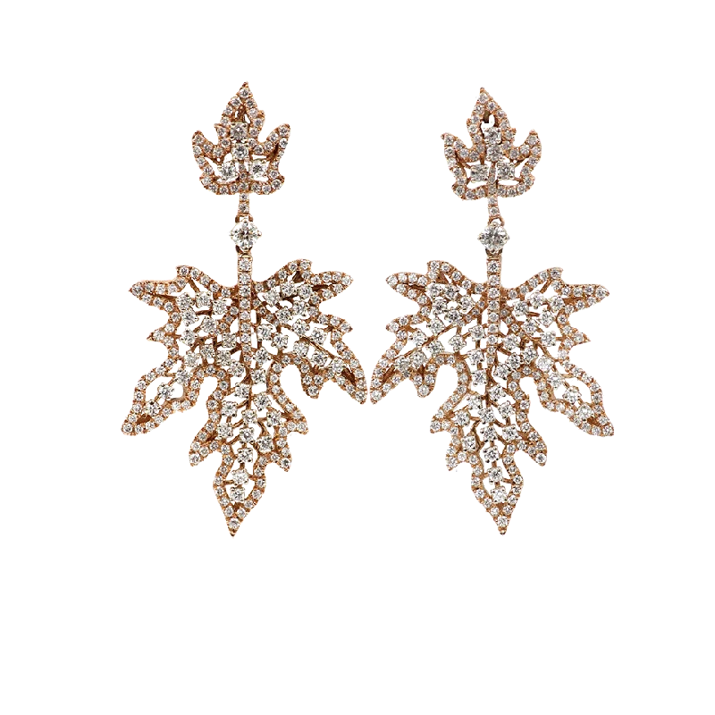 Maximalist Drop Earrings for Bling -Diamond Maple Leaf Earrings