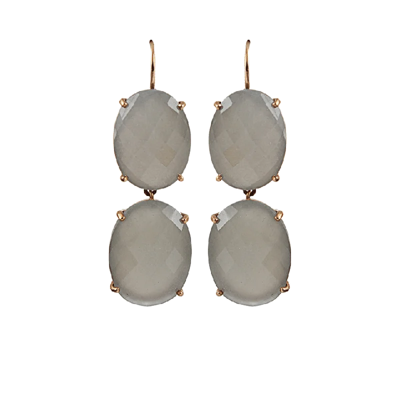 Adjustable Drop Earrings for Custom Fit -Double Oval Grey Moonstone Earrings