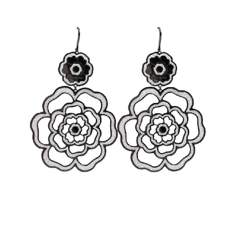 Clip On Drop Earrings for Non Pierced -Large Double Flower Glam Earrings