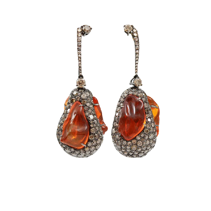 Drop Earrings with Knot Designs -Fire Opal And Diamond Egg Drop Earrings