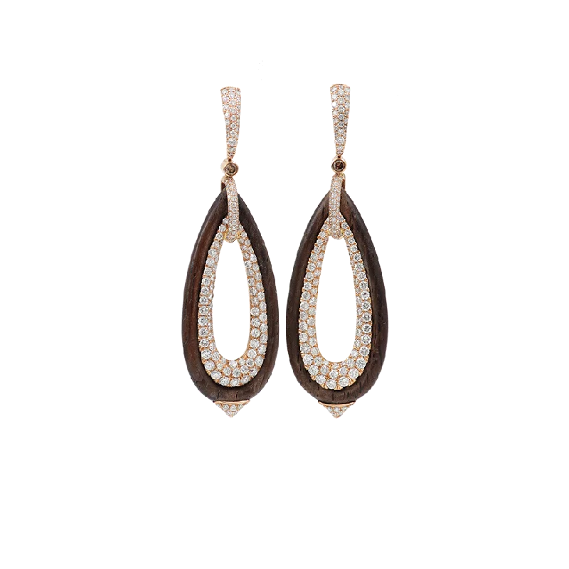 Minimalist Drop Earrings with Simplicity -Diamond Pave And Ebony Wood Earrings