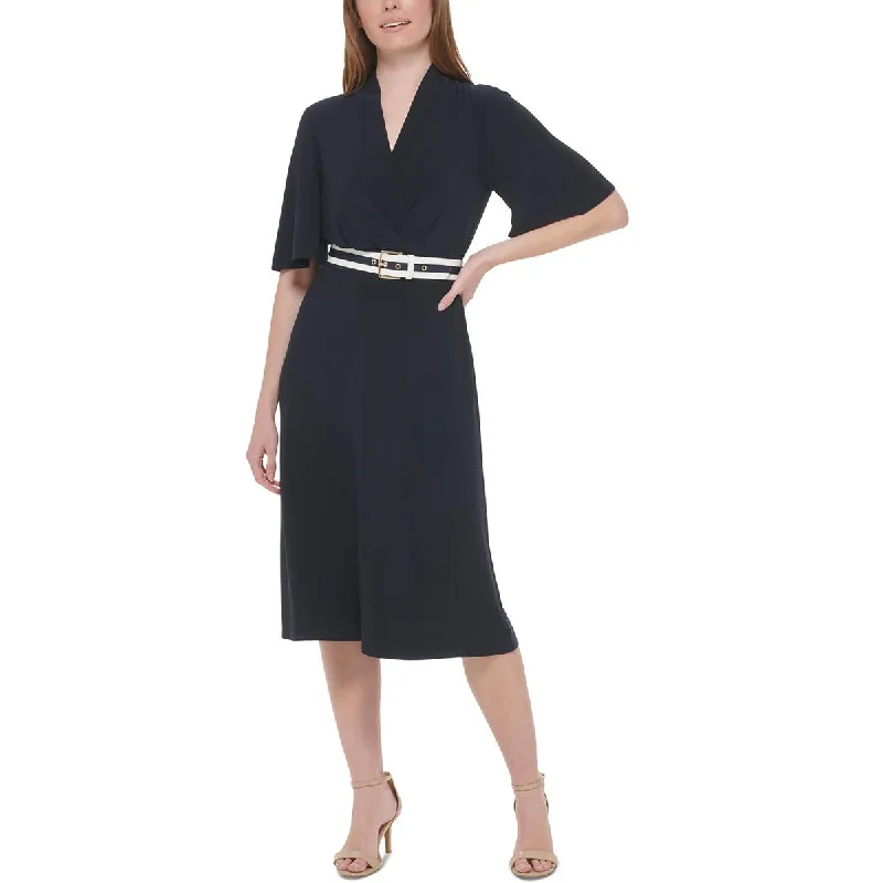 Sleeveless Dresses for Coolness -Tommy Hilfiger Womens Surplice Knee-Length Wear to Work Dress