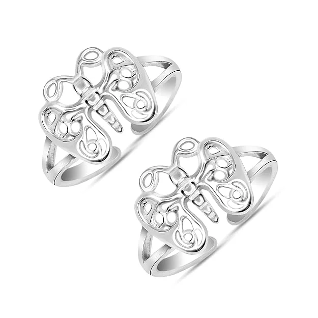 Rings with bold ruby stones for drama -925 Sterling Silver Filigree Style Butterfly Toe Rings for Women