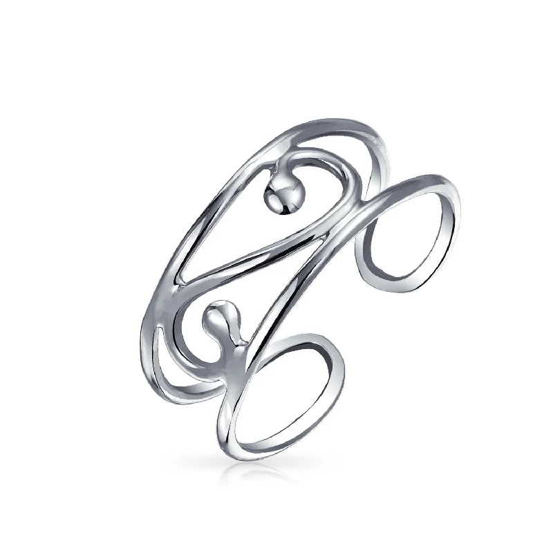 Rings with rough moonstone for natural beauty -Open Spiral Celtic Scroll Wide Midi Toe Ring in Oxidized Sterling Silver