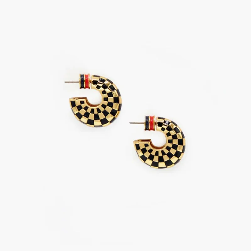 Bohemian Drop Earrings with Tassels -Le Hoop Earrings (Black + Gold Checker)