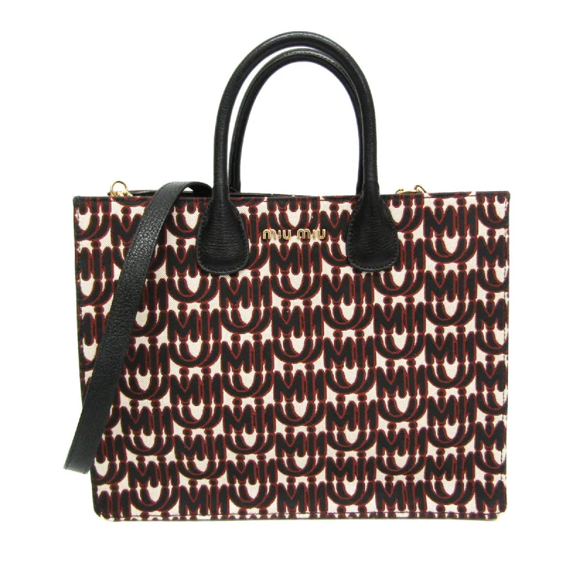 Handle bags with subtle embroidery for detail -Miu Miu    Leather Jacquard Shoulder Bag Tote Bag (Pre-Owned)