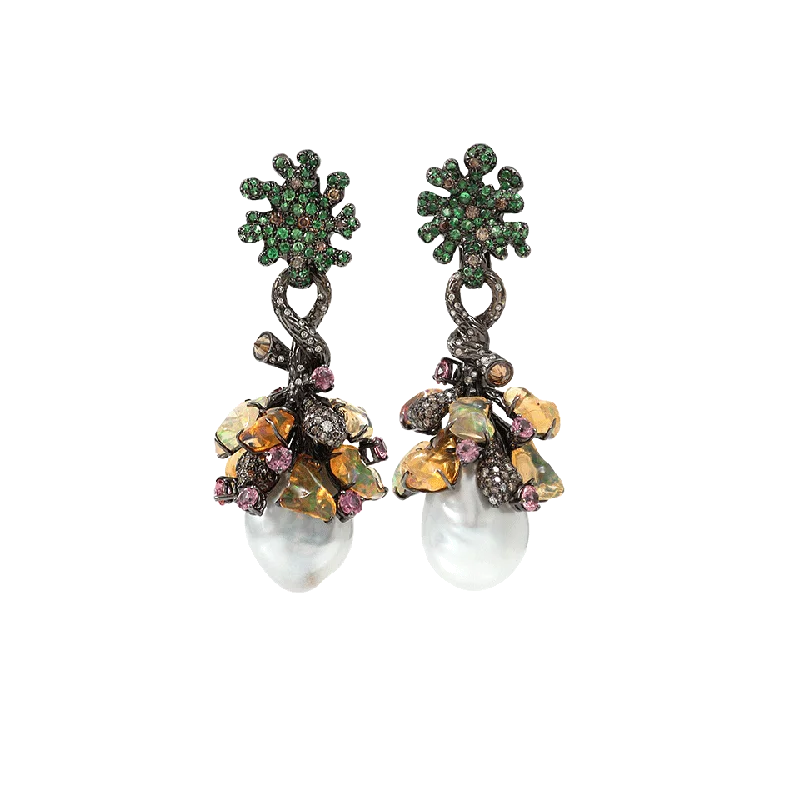 Gemstone Drop Earrings for Color -Pearl Drop Earrings With Mexican Fire Opal