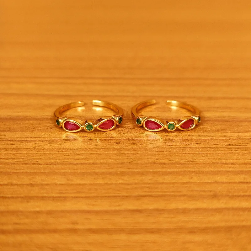 Rings with tiger eye for warm tones -MULTICOLOUR GOLD PLATED ADJUSTABLE TOE RING