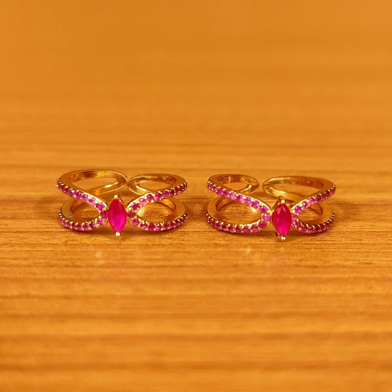 Platinum rings with sparkling sapphire center stones -RUBY COLOUR GOLD PLATED ADJUSTABLE TOE RING