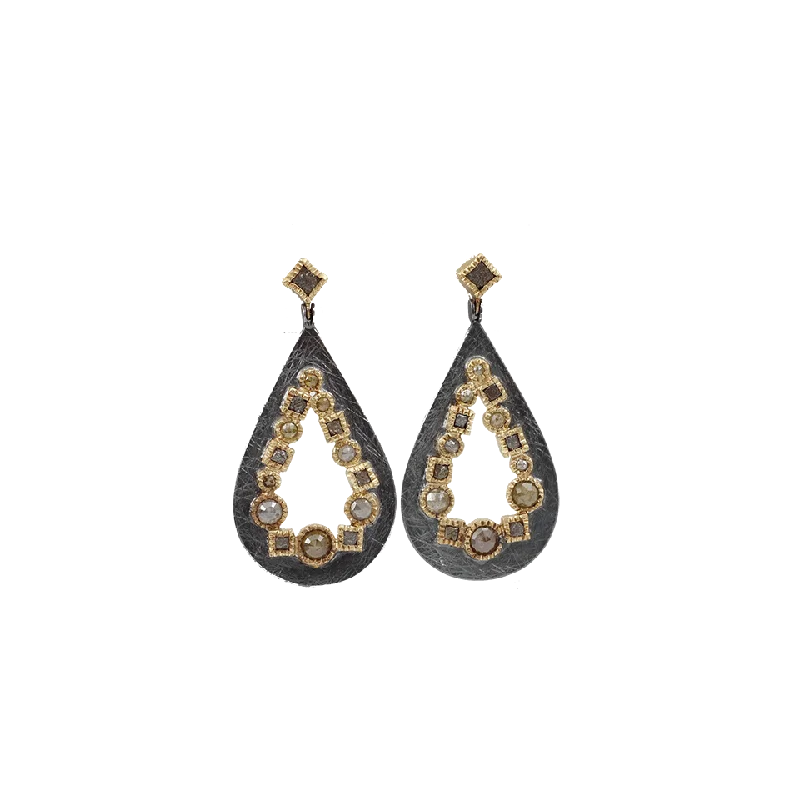 Drop Earrings with Crown Designs -Raw Diamond Pear Shape Drop Earrings