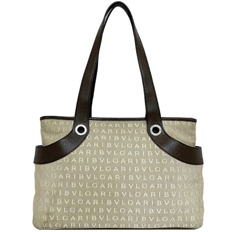 Handle bags with geometric patterns for modernity -Bvlgari Logomania  Canvas Leather Tote Bag (Pre-Owned)