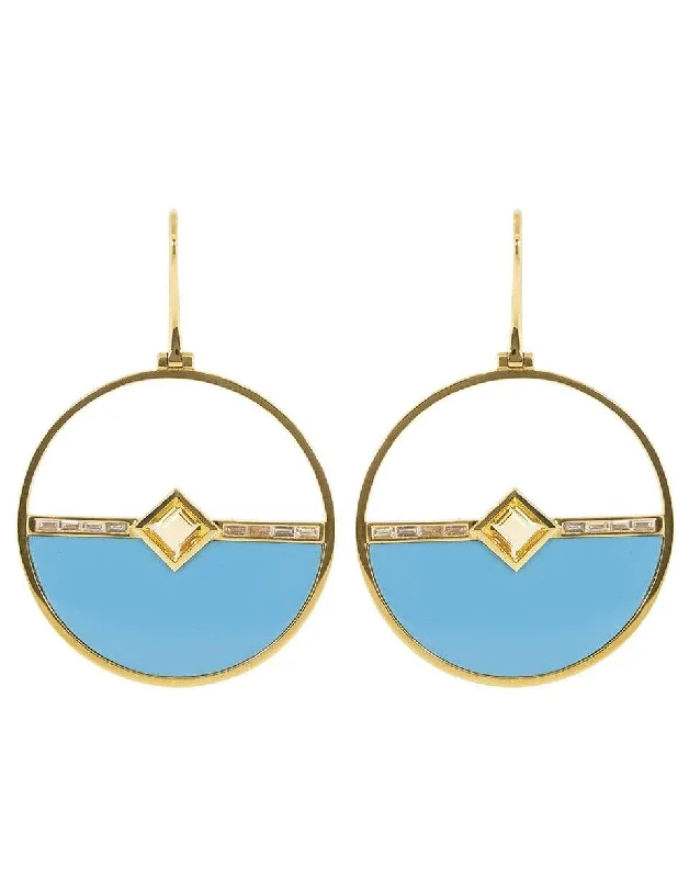 Contemporary Drop Earrings for Fashion -Citrine, Turquoise, and Diamond Horizon Earrings