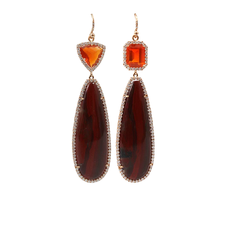 Nickel Free Drop Earrings for Safety -Fire Opal Hickory Jasper Drop Earrings