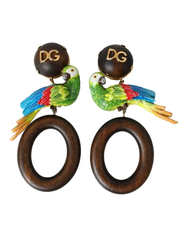 Rings with hammered silver for rustic appeal -Dolce & Gabbana multi Parrot Wood Brass Crystal Embellished Women's Earring (Pre-Owned)