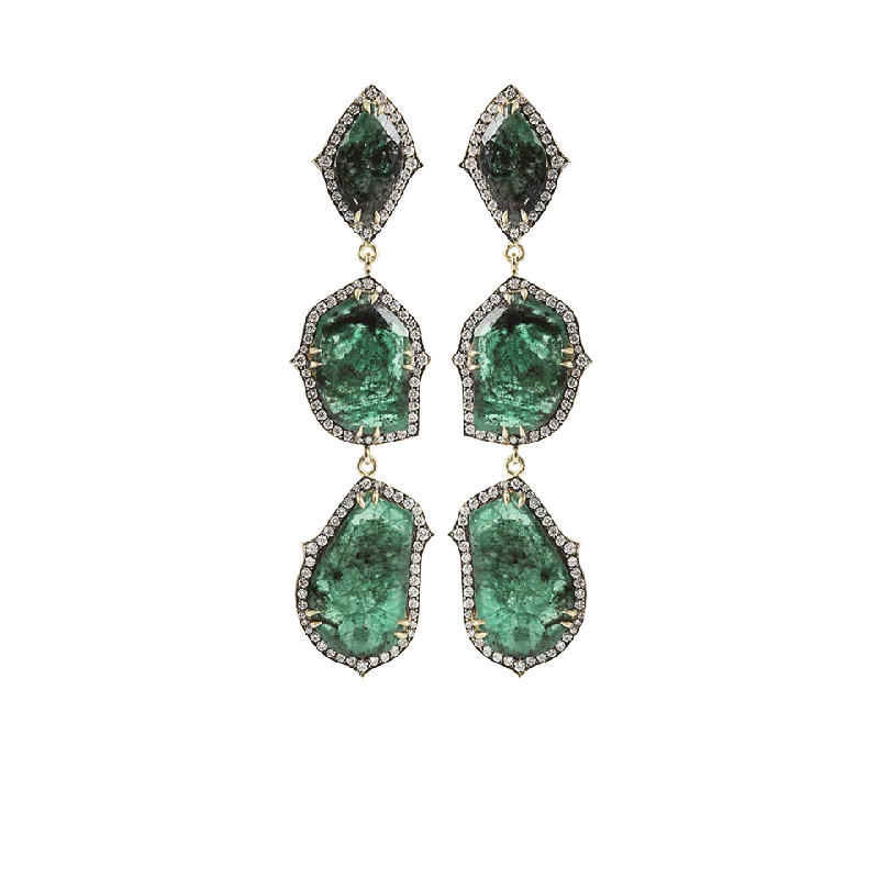 Oval Drop Earrings for Grace -Emerald and Diamond Drop Earrings