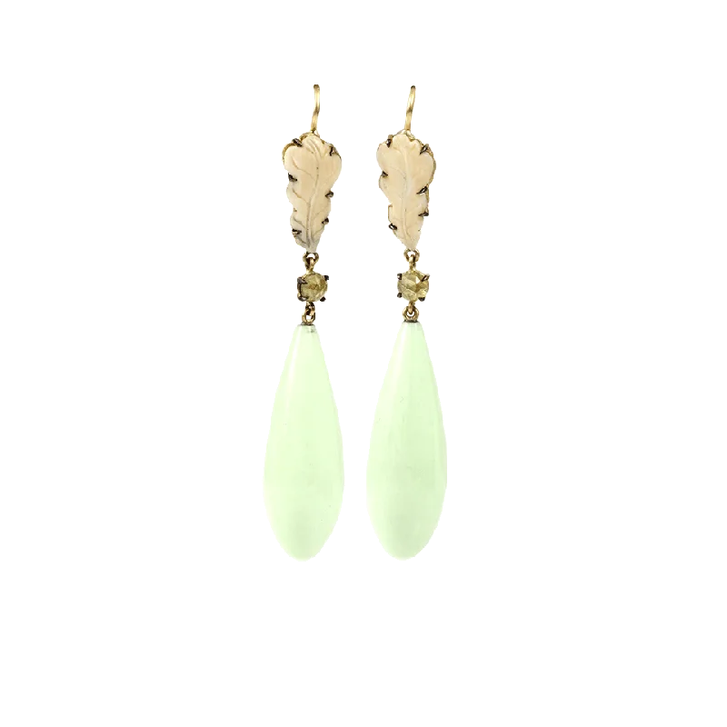 Crystal and Pearl Drop Earrings for Glamour -Lemon Chrysoprase Mammoth Drop Earrings