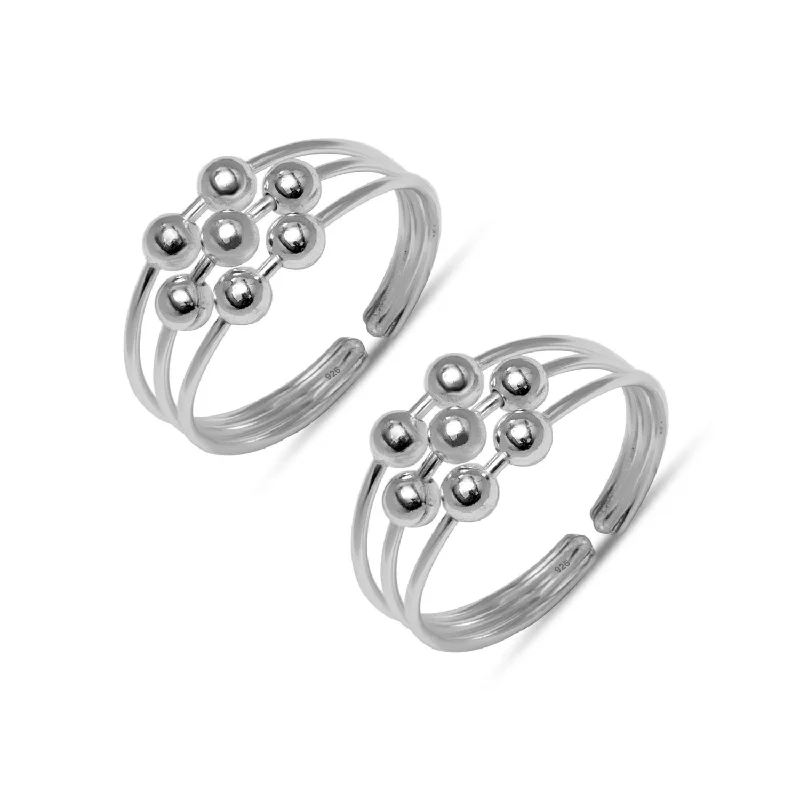 Chunky rings with hammered gold band texture -925 Sterling Silver Ball Design Toe Rings for Women