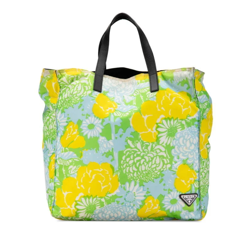 Handle bags with tropical leaves for summer -Prada   Nylon Leather Handbag Tote Bag (Pre-Owned)