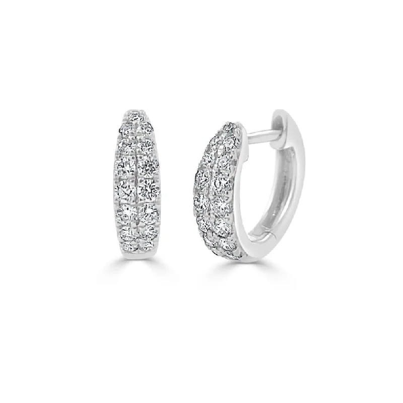 Rings with agate slices for earthy style -Joelle Collection Diamond Double Row Huggie Earring 14K White Gold 3/8 ct