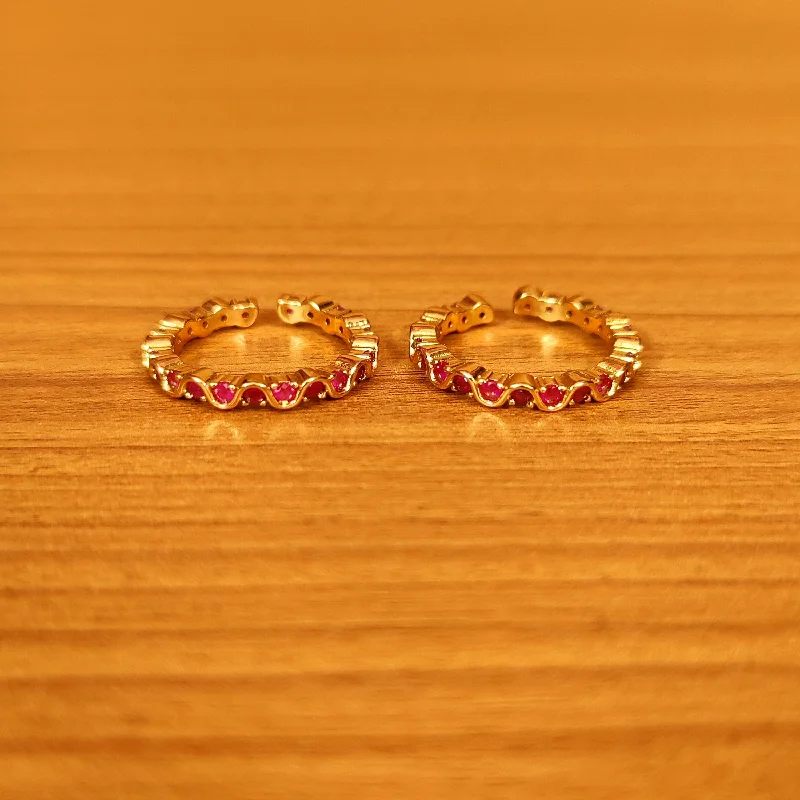 Chunky rings with hammered gold band texture -RUBY COLOUR CZ STUDDED ADJUSTABLE TOE RINGS