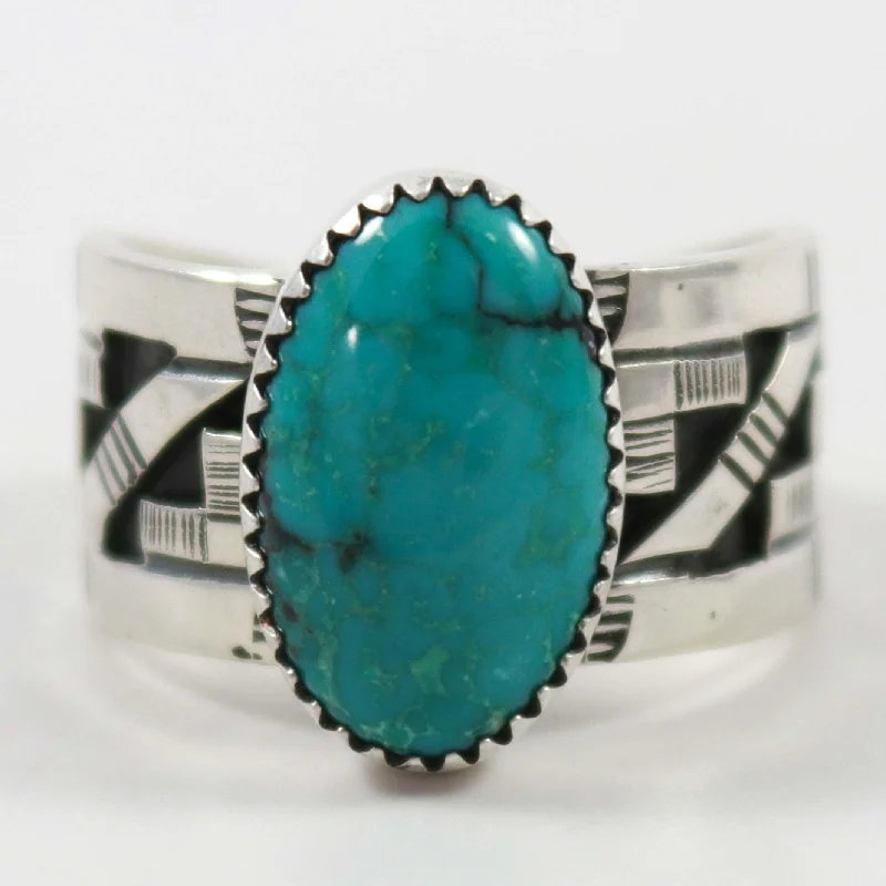 Rings with oxidized bands for vintage edge -Kingman Turquoise Ring