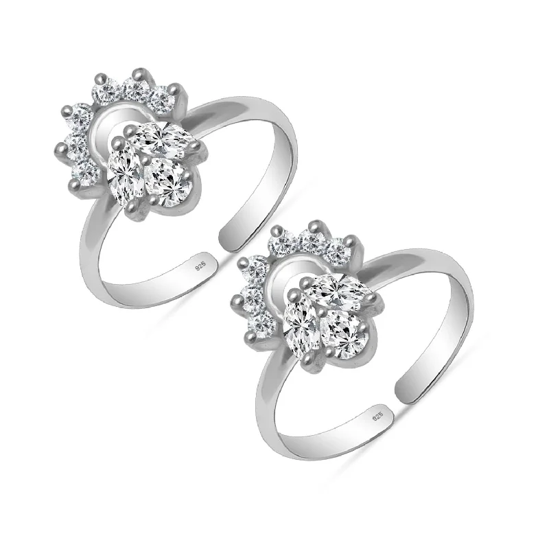 Rings with shield-shaped stones for boldness -925 Sterling Silver Cz Floral Design Toe Ring for Women