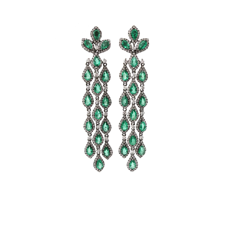 Drop Earrings for Yoga Session -Emerald And Diamond Cascade Earrings