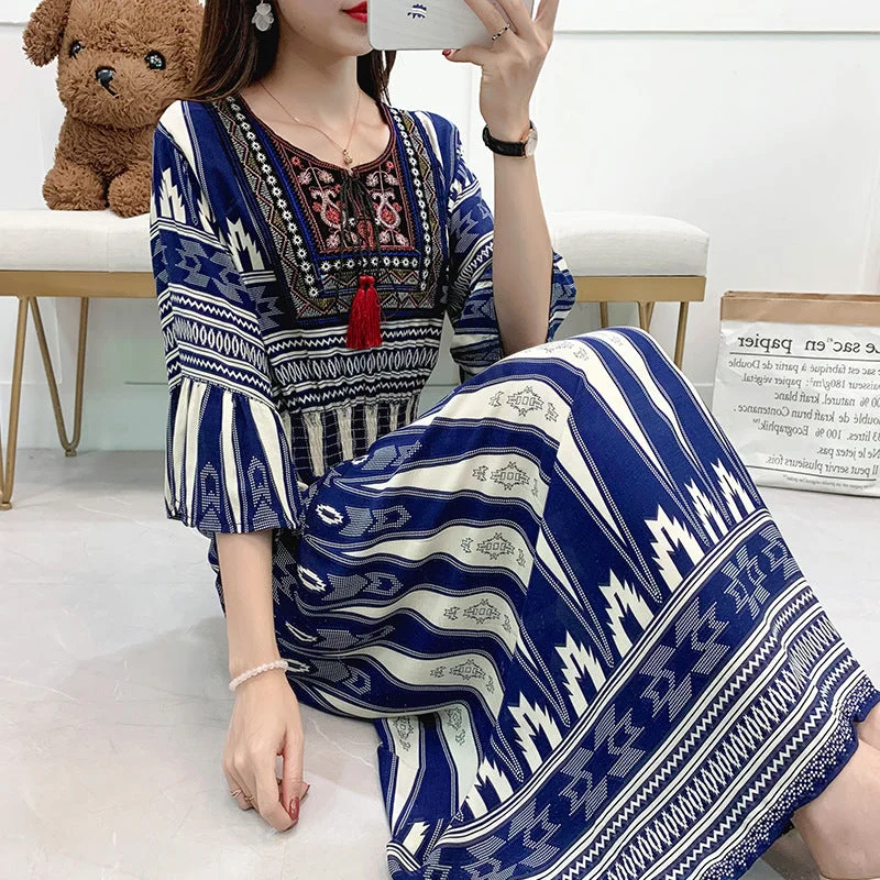 One-shoulder Dresses for Trendy -Artsy Crew Neck Ruffle Half Sleeve Silky Dress