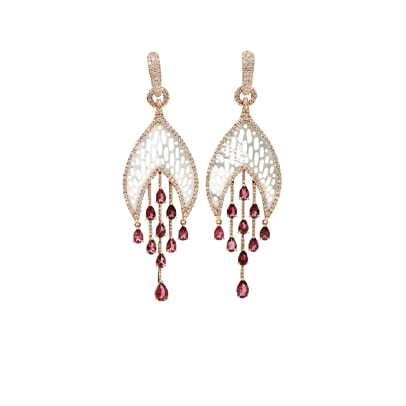 Ethnic Drop Earrings with Tribal Design -Carved Mother-Of-Pearl Earrings